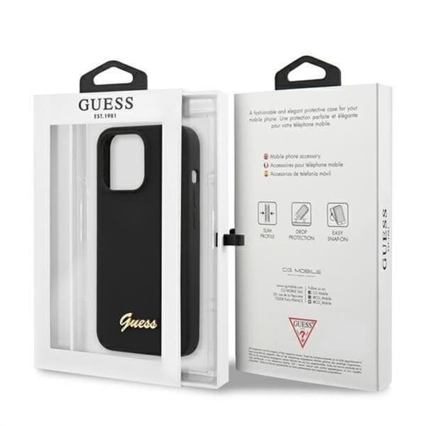 Guess iPhone 13 Pro Skal Magsafe Silicone Script Guld Logo - Svart Svart
