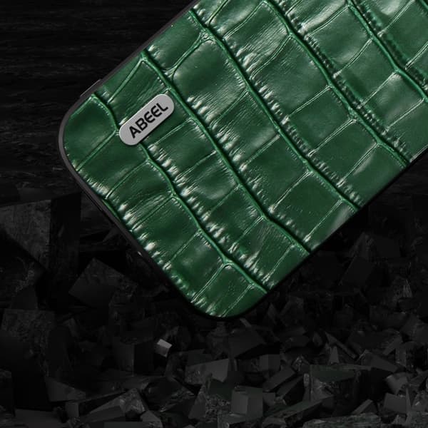 ABEEL Mobilskal till iPhone 15 Pro Crocodile Textur Grön Äkta Läder Leather