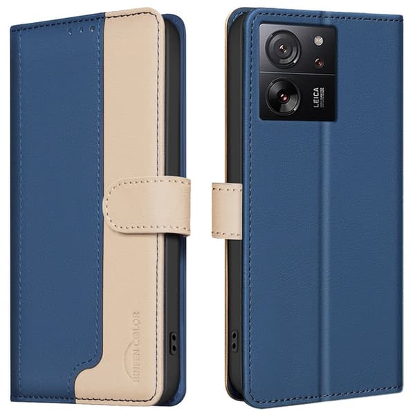 BINFEN COLOR BF33 Plånboksfodral för Xiaomi 13T / 13T Pro - Konstläder - Blå