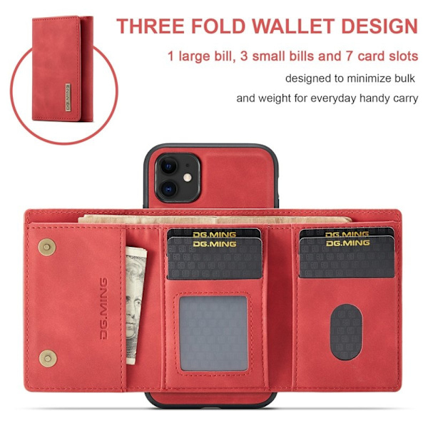 DG.MING M1 Wallet Mobilskal med Ställ för iPhone 11 - Röd
