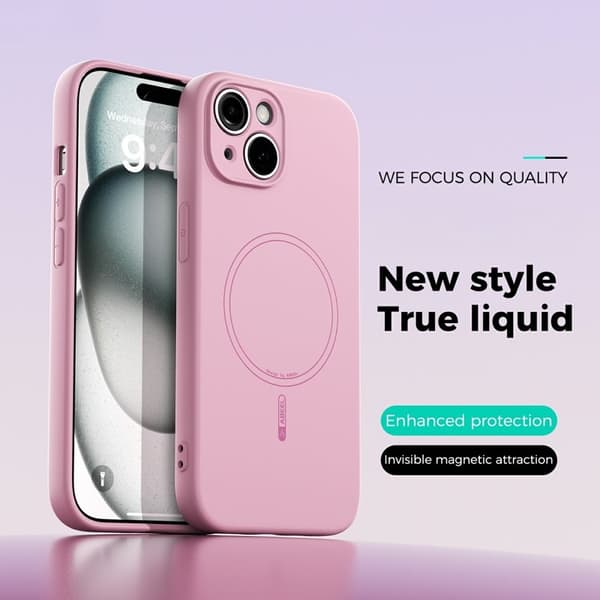 ABEEL Mobilskal till iPhone 14 MagSafe Kompatibel Liquid Silicone - Rosa