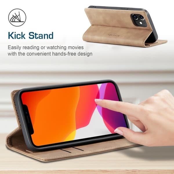 CASEME 013 Stand Plånboksfodral Konstläder för iPhone 12 mini - Brun