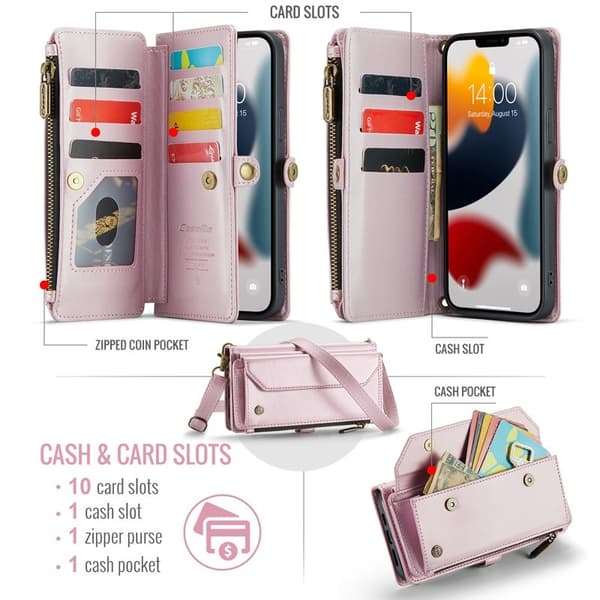 CASEME Plånboksfodral Konstläder för iPhone 13 Pro Max - Rosa
