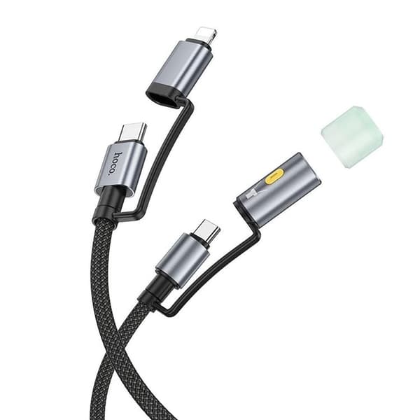 Hoco USB-C/Lightning Til USB-C LED Lys 60W 3A Kabel 1.2m U138 - Sort Svart