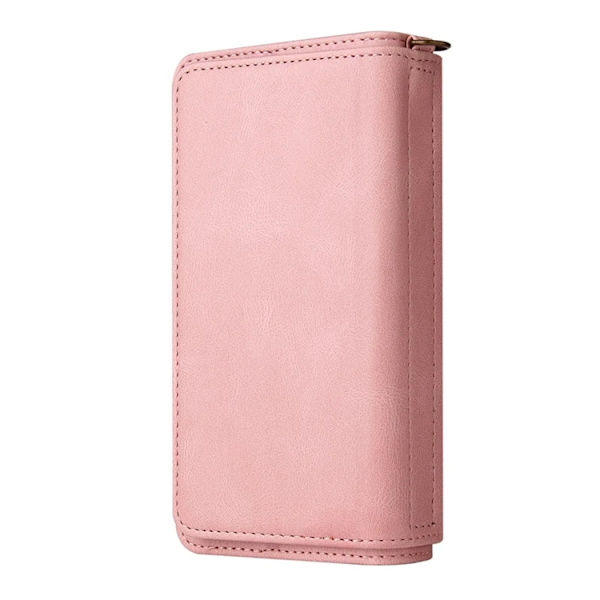 iPhone 17 Konstläder Plånboksfodral Zipper Rem Rosa