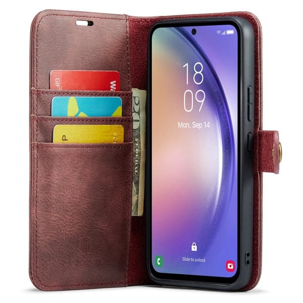 DG.MING Samsung Galaxy A54 5G Plånboksfodral i Röd Äkta läder med Ställning