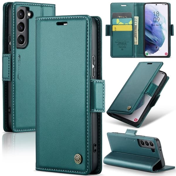 CASEME Plånboksfodral Konstläder för Samsung Galaxy S21 5G - Grön