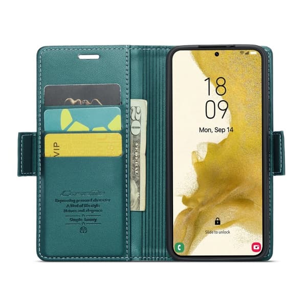 CASEME Plånboksfodral Konstläder för Samsung Galaxy S22+ 5G - Grön