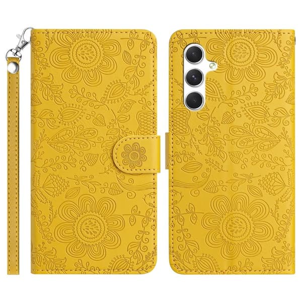 Samsung Galaxy S26 Plånboksfodral Blommönster Konstläder Flip - Gul