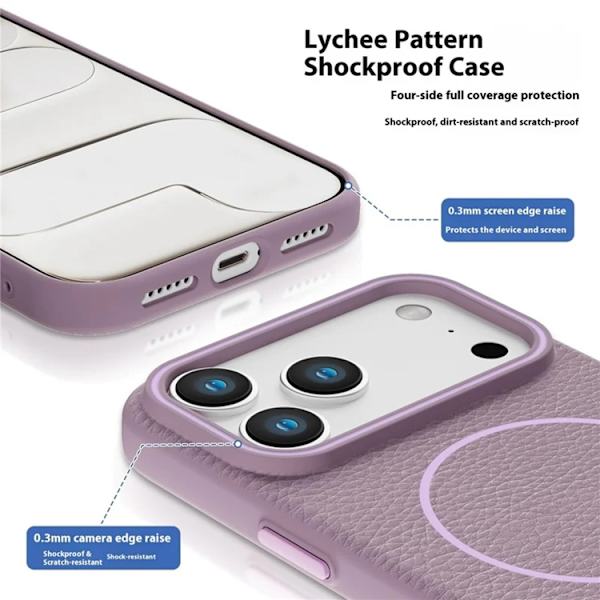 Mobilskal till iPhone 17 Pro Magsafe Litchi Pattern - Vit Vit