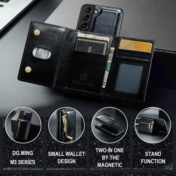 DG.MING M3 Series Samsung Galaxy S24 Konstläder Plånboksfodral Svart