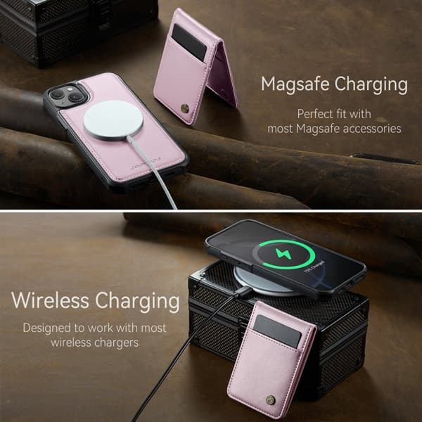 JEEHOOD J06 Mobilskal till iPhone 13 Läder MagSafe RFID Skydd - Rosa