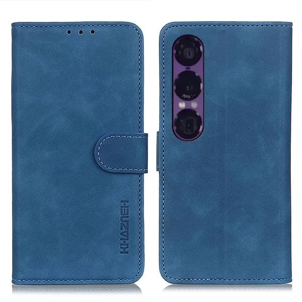 Khazneh Sony Xperia 1 VII Konstläder Plånboksfodral Retro Texture - Blå