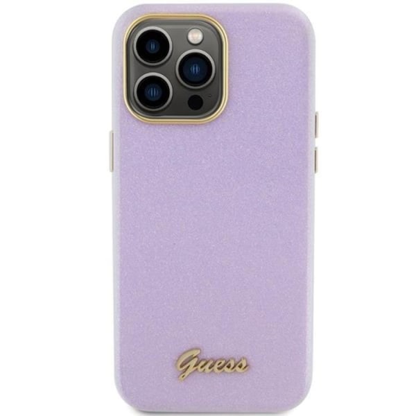 Guess iPhone 15 Pro -puhelinkuori Glitter Glossy Script - Lila