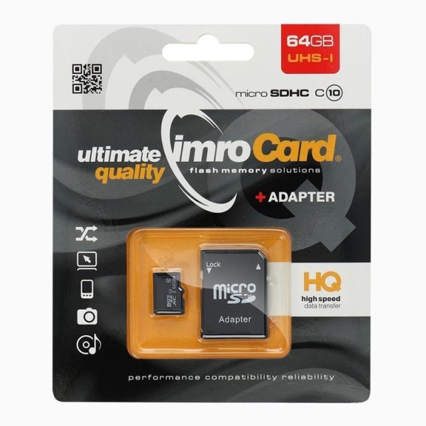 Imro Hukommelseskort MicroSD 64GB Med Adapter Klasse 10 UHS