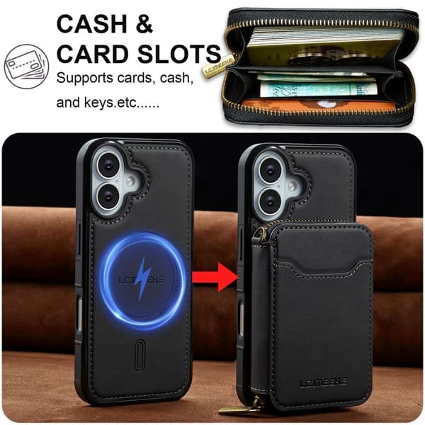 LC.IMEEKE L6 iPhone 17 Plånboksfodral Konstläder - Svart