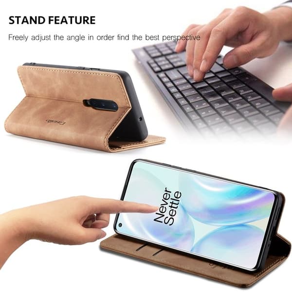 CASEME 013 Series Konstläderplånboksfodral för OnePlus 8 - Brun