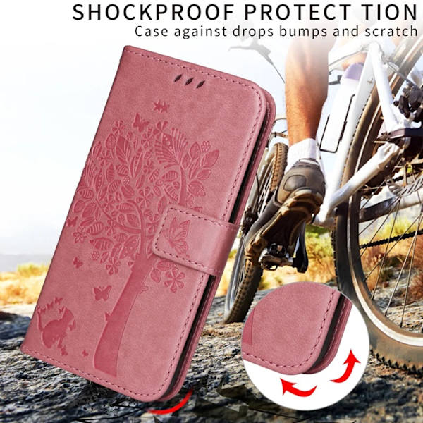 iPhone 17 Konstläder Plånboksfodral Tree Pattern - Rosa Rosa