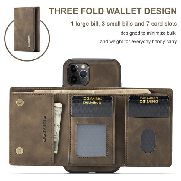 DG.MING M1 Wallet Mobilskal med Kickstand för iPhone 11 Pro - Brun