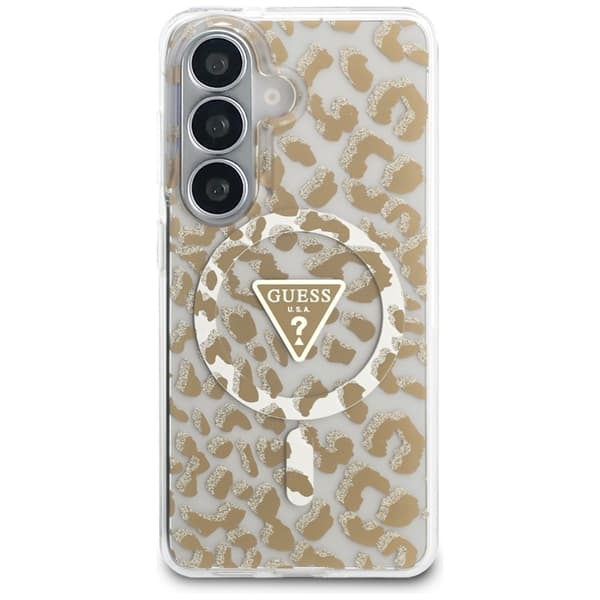 Guess Mobilskal För Galaxy S26 MagSafe IML Leopard Print Triangle Brun
