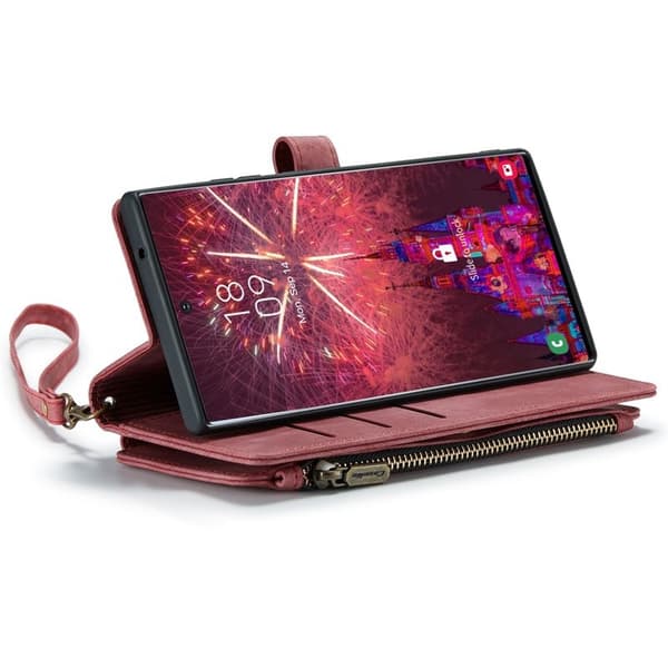 CASEME Konstläder Plånboksfodral för Samsung Galaxy S22 Ultra 5G Röd