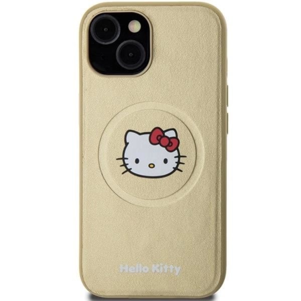 Hello Kitty iPhone 14 Mobilskal Magsafe Läder Kitty Head - Guld