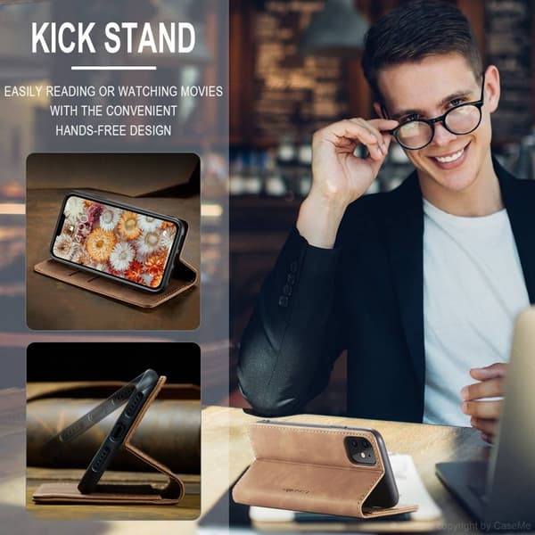 CASEME 013 Flip Konstläderplånboksfodral till iPhone 11 - Brun
