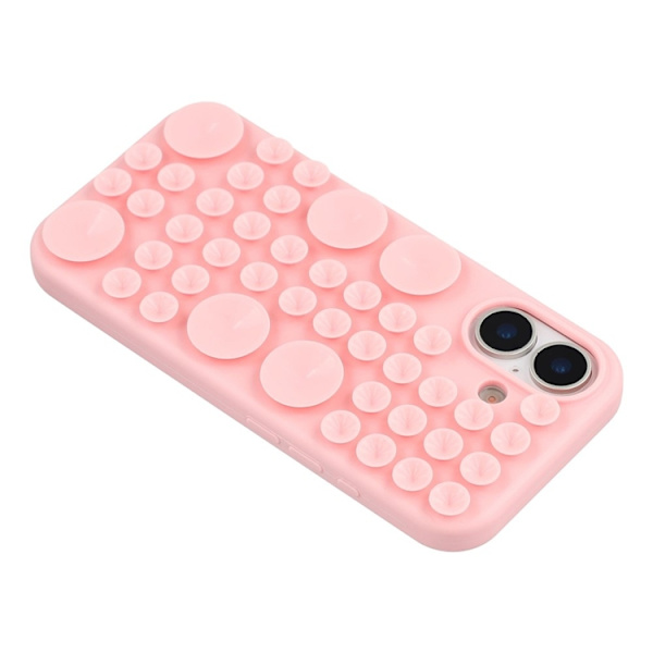 Mobilskal till iPhone 16 Sugkopp Silikon med Tygfoder - Rosa Rosa