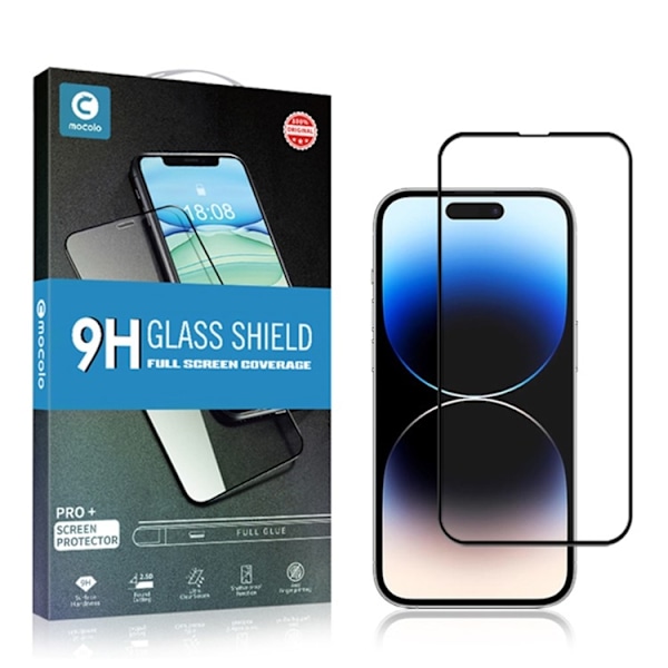 Mocolo iPhone 15 Pro Härdat Glas Skärmskydd Silk Printing - Svart Svart