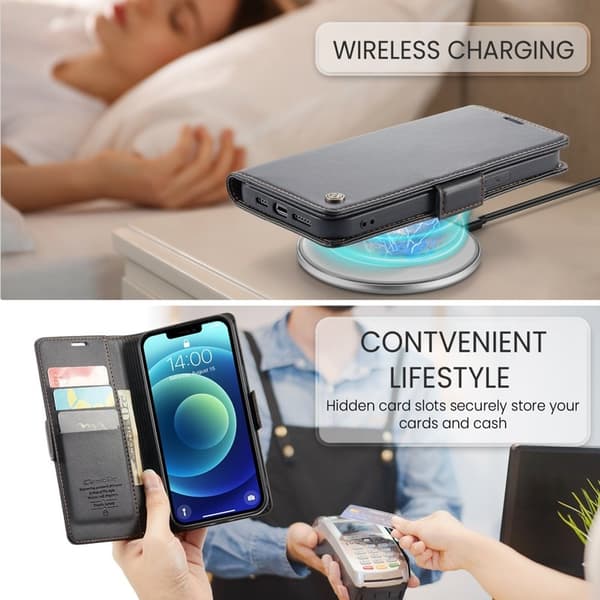 CASEME Plånboksfodral Konstläder för iPhone 12/12 Pro - Svart