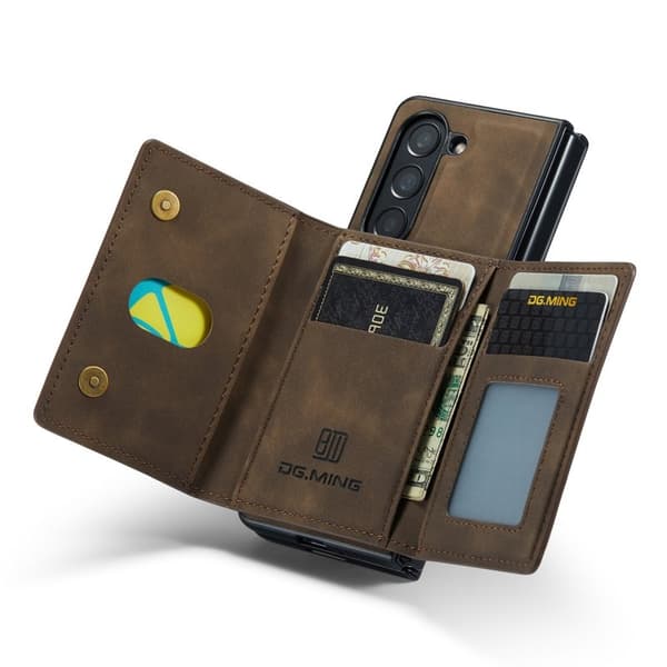 DG.MING M2 Series Kickstand Plånboksfodral Samsung Galaxy Z Fold5 Brun