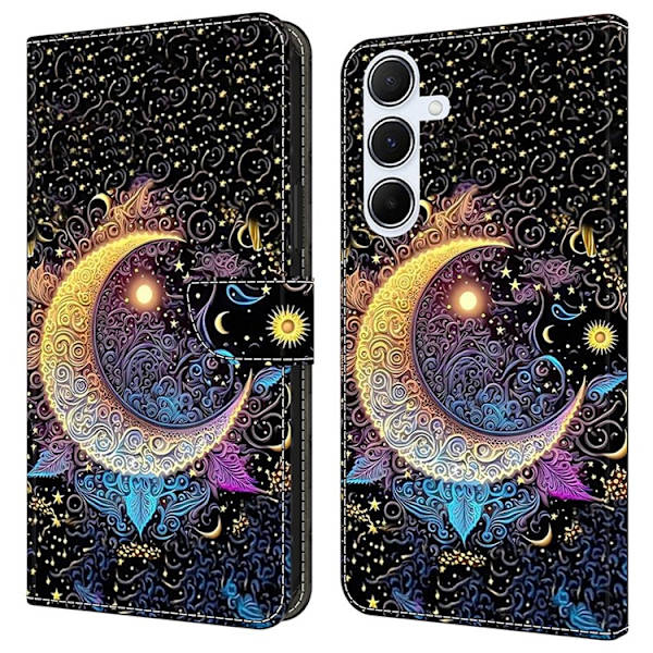 Galaxy A17 5G Konstläder Plånboksfodral Pattern Printing - Bright Moon Svart