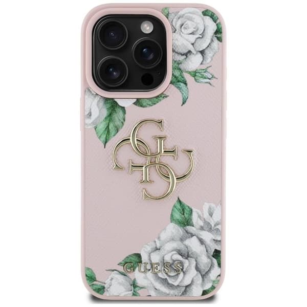 Guess Mobilskal till iPhone 16 Pro Grained Roses Big 4G logo - Rosa Rosa