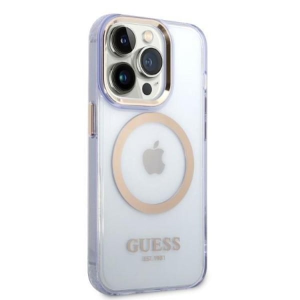 Guess iPhone 14 Pro Mobilskal MagSafe Guld Outline Translucent - Lila