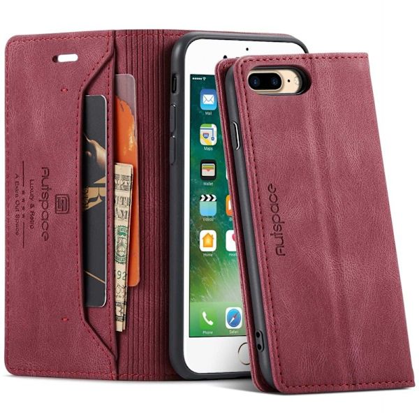 AUTSPACE A01 iPhone 6/7/8 Plus Plånboksfodral Konstläder - Röd