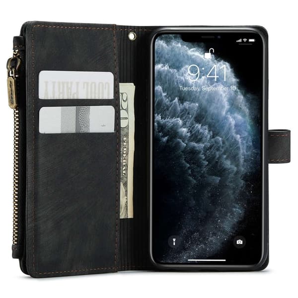 CASEME Konstläder Plånboksfodral för iPhone 11 Pro med rem - Svart