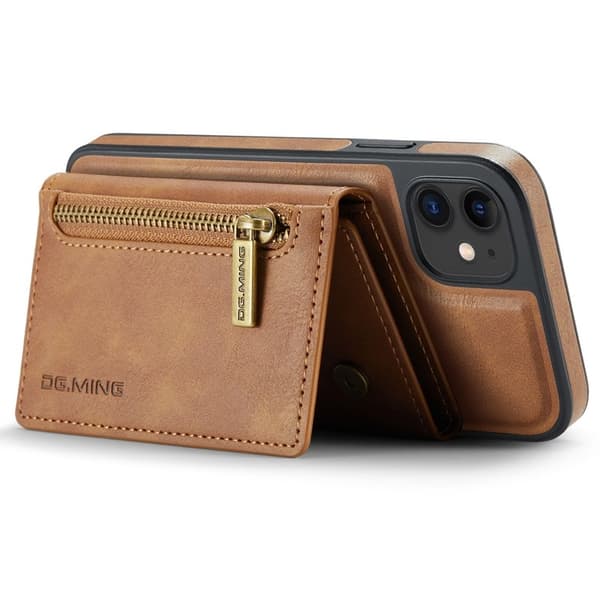 DG.MING iPhone 11 Konstläder Plånboksfodral med kortfickor - Brun