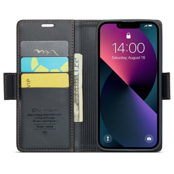 CASEME Plånboksfodral Konstläder iPhone 15 Plus RFID-Skydd Svart