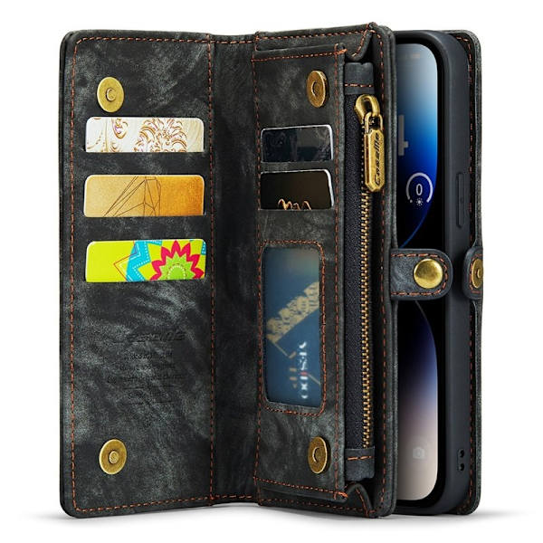 CASEME 008 Mobilskal 2-i-1 TPU KonstLäder för iPhone 13 Pro Max - Svart