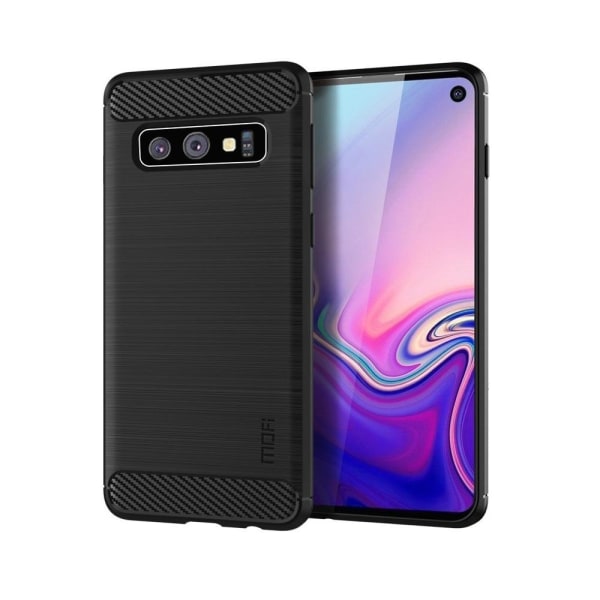 Carbon Børstet Mobiltelefon Taske til Samsung Galaxy S10 - Sort Black