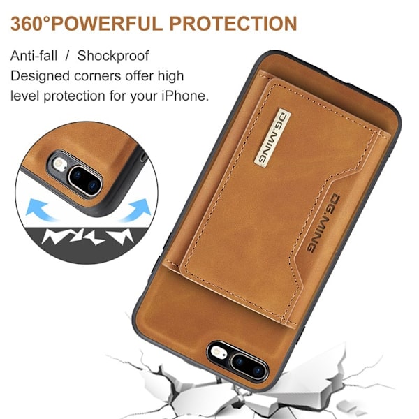 DG.MING M2 Series Plånboksfodral Konstläder med Ställ för iPhone 7/8 Plus - Brun