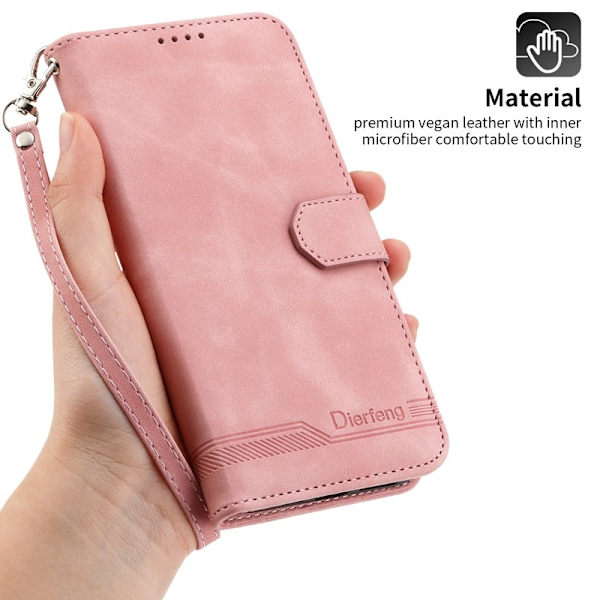 DIERFENG DF-03 Plånboksfodral i Konstläder för iPhone 12 Pro Max - Rosa