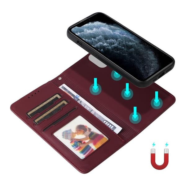 BETOPNICE iPhone 11 Pro Plånboksfodral Detachable Konstläder - Vinröd