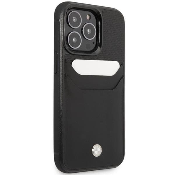 BMW iPhone 14 Pro Max Kortholder Mobilskal Læder - Sort Black