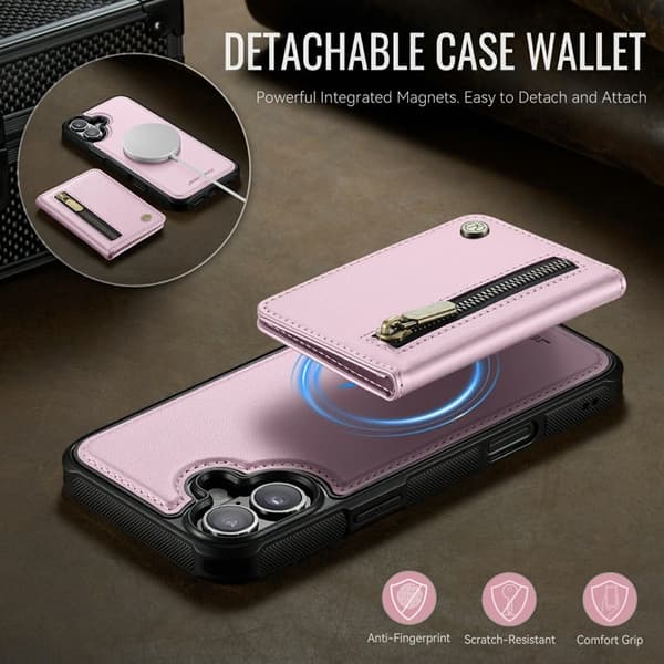 JEEHOOD J12 Mobilskal till iPhone 17 Magnetiskt Konstläder Rosa