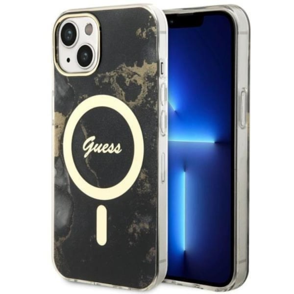 Guess iPhone 14 Plus Mobilskal MagSafe Guld Marble - Svart Svart
