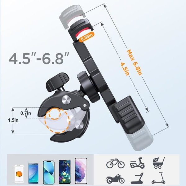 Wozinsky-metallinen polkupyörän älypuhelinteline ohjaustankoon - musta