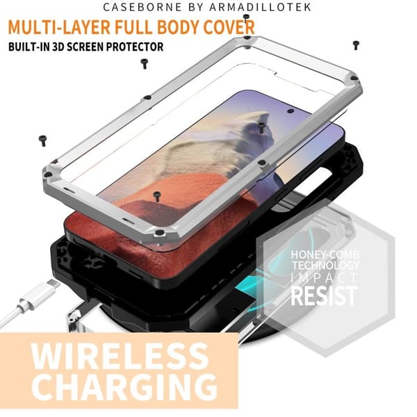 R-JUST Mobilskal till Galaxy S24+ PC+Silicone+Metal Silver