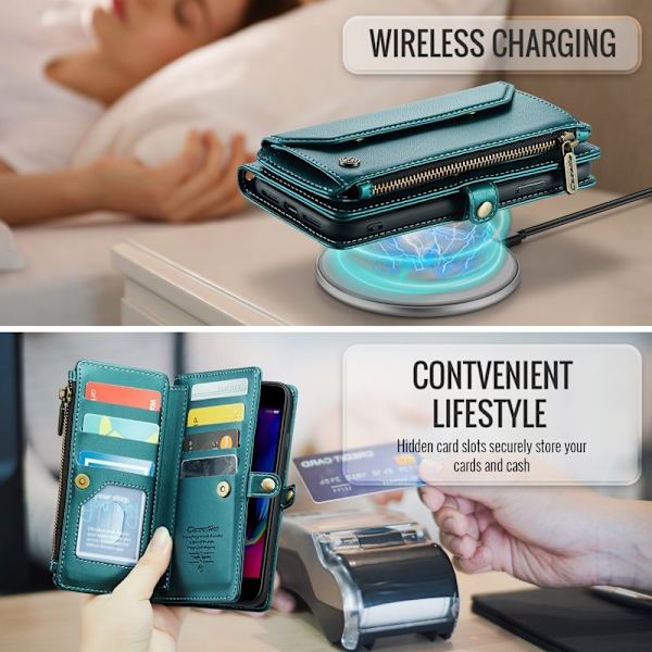 CASEME Plånboksfodral Konstläder för iPhone 6 Plus/7 Plus/8 Plus - Grön