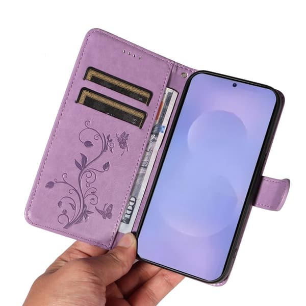 Plånboksfodral för Samsung Galaxy S26 Plus Konstläder Blommönster - Ljuslila